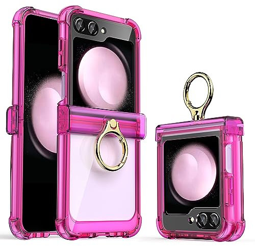 X-FOUR Custodia per Galaxy Z Flip 5 con Protezione per Cerniera e Supporto ad Anello PC Rigido, Antiurto Sottile, Leggera per Samsung Galaxy Z Flip 5 (Rosa Fluo)