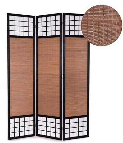 CREEDWOOD DIVISORIO per Ambienti Osaka | 3 Pezzi, 170x120 cm, bambù, Carta di Riso, Nero | Paravento Shoji, Parete Mobile, divisorio Giapponese Asia, attrezzata Pieghevole