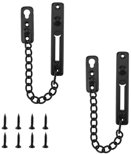 CHEUKYIU 2 pezzi Chiavistello a Catena per Porte di Sicurezza Serratura, adatta per Porte e Finestre Interne, hotel, case in affitto, in Acciaio Inossidabile, nero