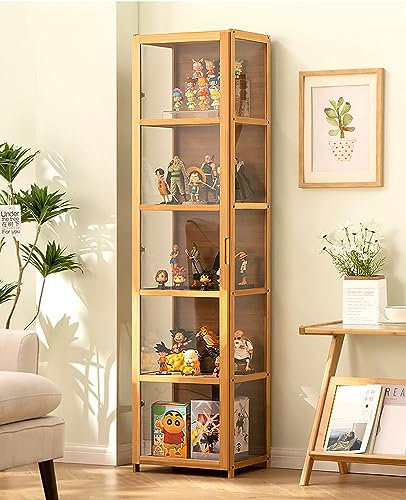 ZMHPLKH glasvitrine vitrine vitrinenschrank sammlervitrine hergestellt aus natürlichem Bambusmaterial, Doppeltür-Design, versiegelt und staubdicht, mehrere Größen und Farben