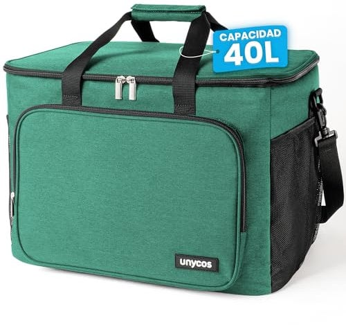 unycos - Bolsa Térmica Porta Alimentos【40L】 Nevera Portátil, Lunch Box Impermeable, Hermética e Isotérmica, Porta Fiambrera de Gran Capacidad para Almuerzo, Oficina, Viaje, Pícnic o Colegio (Verde)
