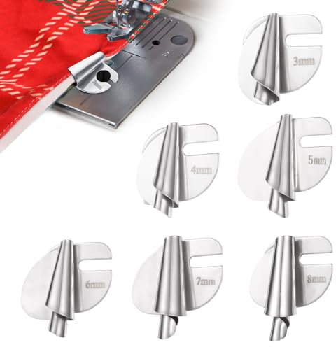 6pcs Guide de Couture, 3mm-8mm 6 Tailles Pied de Biche Ourlet Roulé Accessoires de Machine à Coudre Larges pour Machine à Coudre Incurvée Industrielle Domestique