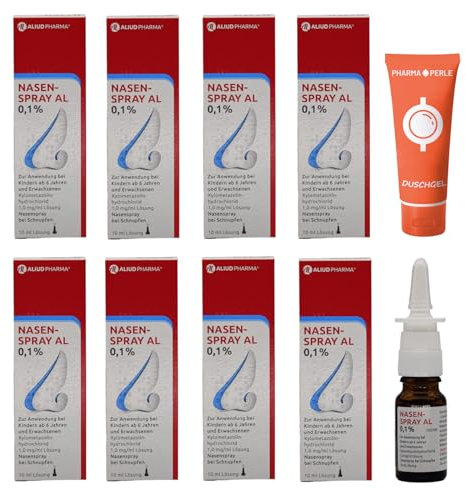 Nasenspray AL 0,1% 8 x 10ml Sparpack I Schnupfenspray abschwellend für Erwachsene und Schulkinder I mit Xylometazolin I Sparset mit giva-away von Pharma Perle