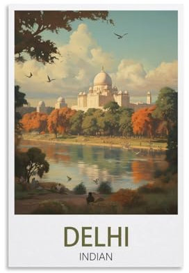 Delhi indisches Vintage-Reiseposter, 40 x 60 cm, Leinwand-Kunst-Poster für Wohnzimmer, Dekoration, Gemälde für Heimdekoration