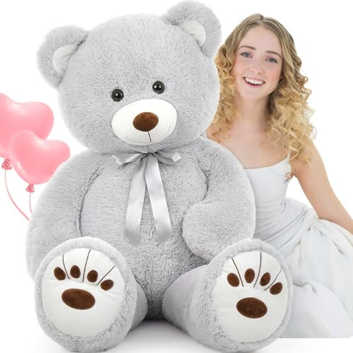 MorisMos 130cm Riesen Teddy Teddybär, 1.3m Grau Teddy bär groß XXL Kuscheltier Stofftier Plüschbär,Kinder Mädchen Freundin Frauen Mutter