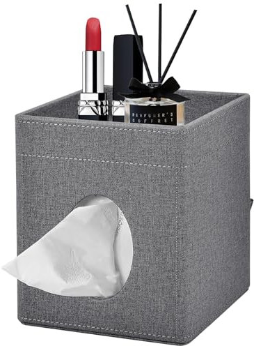 XNONE Porta Fazzoletti Quadrato,PU Pelle Scrivania Organizer per Fazzoletti per il Viso,con Vassoio Portaoggetti per Bagno,Camera da Letto,Ufficio,Auto,Elegante Controsoffitti Organizer,Grigio