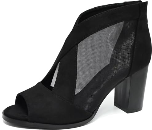 SICARE Peep-Toe, klobige Absätze für Damen, bequeme Blockabsätze, ausgeschnittener Reißverschluss, sexy Netz-Stiefeletten, Stil für Damen, elegante Verabredungen, Business-Partys, Schwarz 40