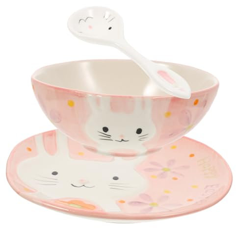 Alipis Cute Rabbit Bowl and Plate Set Toddler Plates and Bowls Set Spoon Cartoon Dishware