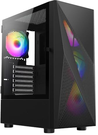 Combrite Mid ATX PC Gaming Case, Tower Case With 4 x 120mm ARGB Fans, Mesh Front, Tempered Glass Side Panel (Black)