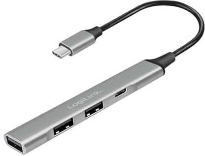 LogiLink UA0416 - USB-C (USB 3.2 Gen1) 4-Port Hub im Slim Design, mit Überstrom- Überspannung- Rückstromschutz, Aluminiumgehäuse