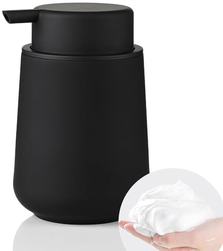 YAUKPH Matte Black Foaming Hand Soap Dispenser Plastic 11oz - Modern Minimalist Style for Bathroom & Kitchen Countertop Refillable
