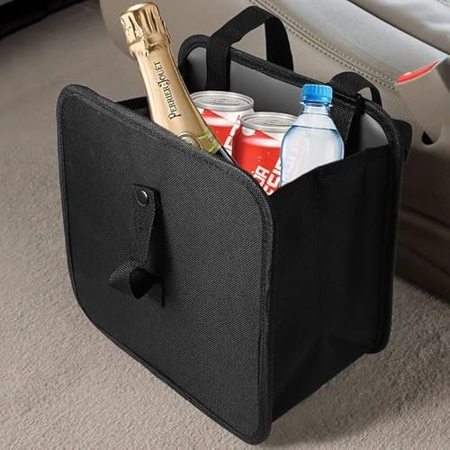 Auto Mülltonne Schwarz, Abfalleimer Hängend, Aufbewahrungsbox für Fußraum Kopfstütze Mittelkonsole und Rücksitz, Wasserdicht, Auslaufsicher, Mehrzweck Faltbar Mülleimer für Küche, Büro
