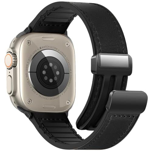 WestEagle Lederarmband Kompatibel mit Apple Watch Armband 49mm 46mm 45mm 44mm 42mm(S1/2/3) für Herren Damen, Magnetisches Echtes Leder Vintage Armband für iWatch Series Ultra SE 10 9 8 7 6 5 4 3 2 1