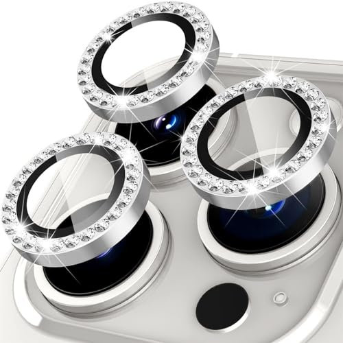 Oelrstfe Pellicola Fotocamera per iPhone 15 Pro/15 Pro Max,Posteriore Obiettivo Protezione Vetro Temperato,HD Trasparente Lente Schermo,Durezza 9H Anti-graffio Ultra Resistente Glitter Camera,Argento