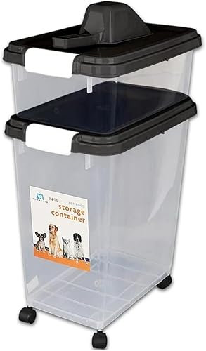 Top Home Solutions® 3-Piece Pet Food Storage Container – Airtight Pet Food Container with Plastic Measuring Scoop, Dry Food Dispenser, For Pets, Dogs, Cats and Animals (Black)