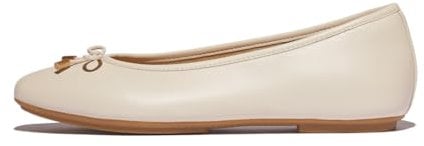 Fitflop Women's DELICATO Bow Soft Leather Ballet Flats, Beige, 8 UK