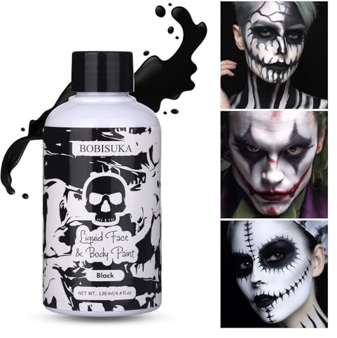 BOBISUKA Halloween Pintura Facial Negro, Pinturas Corporales Lavable para Maquillaje Teatral, Carnaval, Fiesta, No Tóxico Resistente al Agua Larga Duración