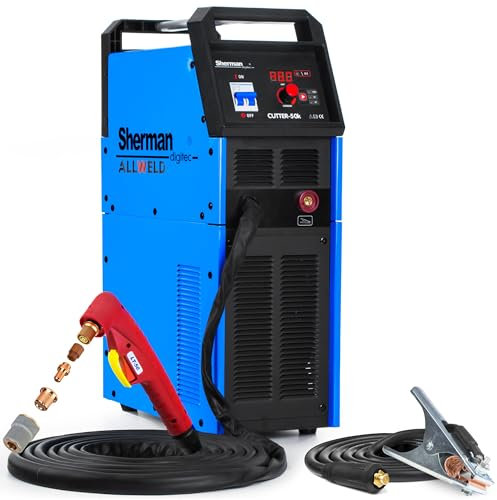 Sherman CUTTER 50K - 45A Plasmaschneider mit Kompressor AC 230V 50Hz - Max. Schnittstärke 12 mm - 2T/4T, Testfunktion, HF-Zündung - Schweißbrenner CB-50-6m - MOSFET-Technologie