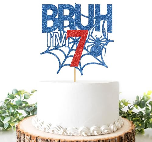 Helewilk Bruh I'm 7 Cake Topper, Level 7 Unlocked, Happy 7th Birthday Cake Decorations Supplies