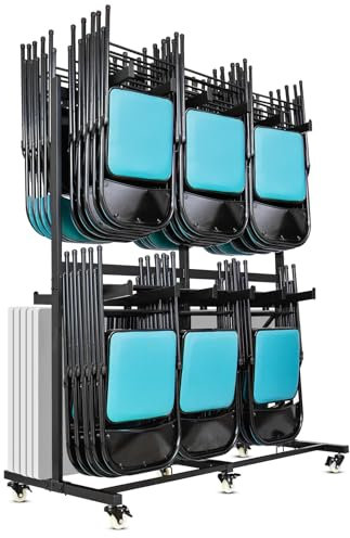 Geptipai Carrello pieghevole per sedia di alta qualità, resistente a 2 ripiani, capacità di 362,9 kg, design ispessito con ruote in gomma bloccabili per una conservazione e un trasporto sicuri