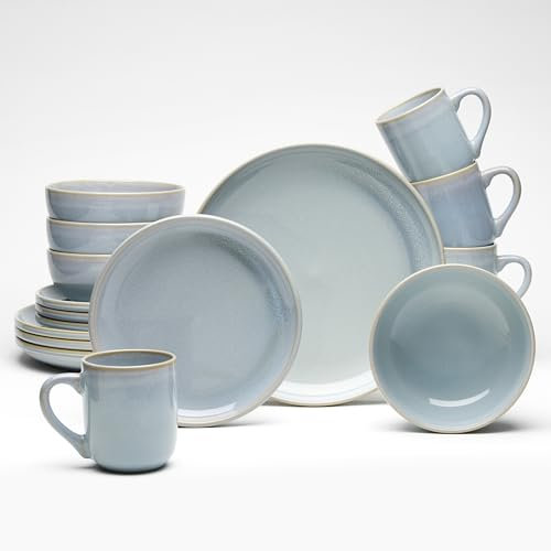 Van Well | Vigo Azur Kombiservice 16 teilig Geschirrset blau, aus Steinzeug, spülmaschinen- und mikrowellengeeignet