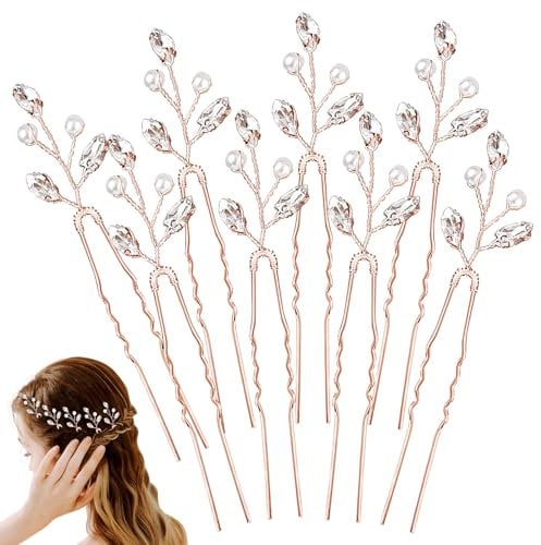 8PCS Pearl Hair Pins, Hair Pins for Women, Wedding Hair Accessories for Women, Bridal Hair Accessories, Pearl Hair Clip, Bridesmaid Hair Accessories, Hair Pearls, Pearl Hair Accessories (Rose Gold)