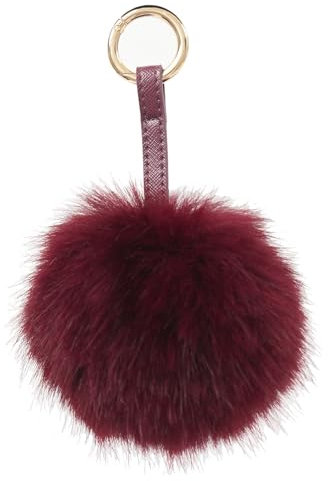S.ROMZA Pom Pom Schlüsselanhänger Kunstfell flauschiger Schlüsselanhänger Plüsch-Schlüssel anhänger Pom-Pom-Taschen-Anhänger für Handtasche Anhänger. (Weinrot, 13 Zentimeter)