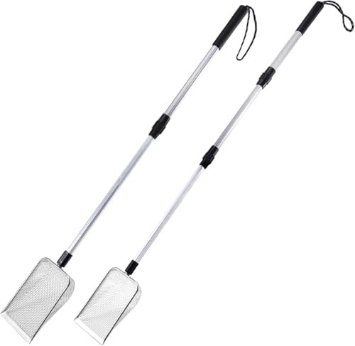 Cuchara de arena para gatos de mango largo extensible de metal con mango largo para gatos, pala de arena de malla fina desmontable para tamizar arena (106 x 41,73 cm)