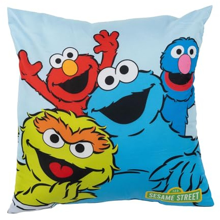 United Labels Sesamstraße Kissen, Kopfkissen Krümelmonster Elmo Oscar Grobi 40x40 cm, Blau, Sofakissen, Dekokissen für Fans