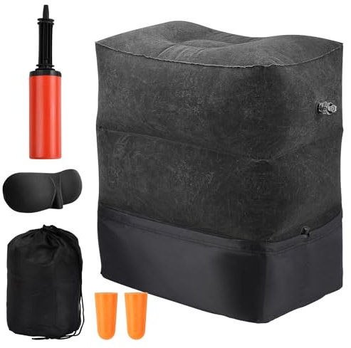 Wisebom Repose-Pieds Gonflable pour Voyage 3-Couche Repose-Pied Coussin Réglables en Hauteur Oreiller de Voyage Lit pour Enfants Oreiller de Repose-Pieds pour Avion Voiture Train Bureau Maison (Noir)