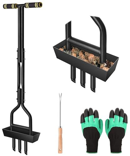 IEEILULU Aeratore per Prato Manuale, Arieggiatore Manuale Aeratore Prato con Vassoio di Stoccaggio, Attrezzo da Giardino e Guanti, Aeratore per Prato, Cortile, Giardino