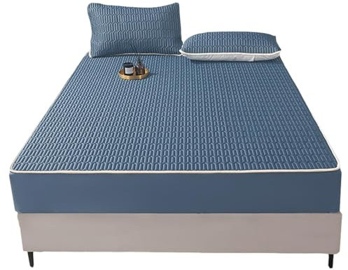 Latex-Bettwäsche-Set, kühlendes Latex-Matratzenlaken mit Seidenfüllung, waschbare Tagesdecke aus Eisseide, zwei Kissenbezüge im Lieferumfang enthalten, Haushalts-Spannbettlaken für die Matratze (