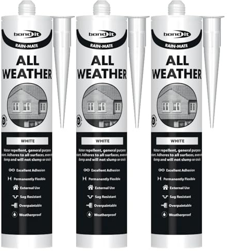 Bond It RAIN-MATE All Weather Sealant – 3x White, 285ml | Flexible – Waterproof & Weatherproof Roof Sealant | Excellent Adhesion on Damp Surfaces – UV-Resistant | Ideal for Roofing – Windows – Doors