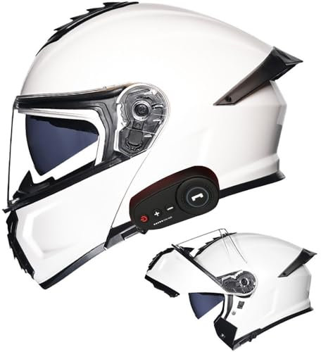 Casque Modulable Moto Bluetooth Intégré ECE Homologué avec Double Visière Anti-buée Casques Intégraux Racing Motocross Ventilation Noir Mat pour Homme Femme 55~64cm