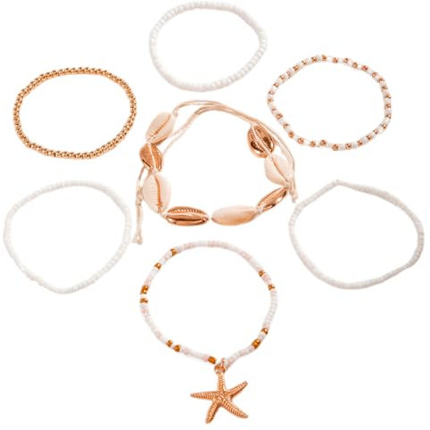 OUDQFCJ 7 Stück Bohemian Muschelarmbänder für Frauen Mehrschichtige Muschelperlen und Seestern Schmuck Zubehör
