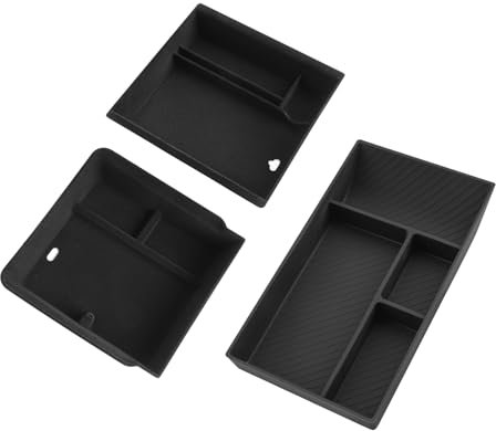 LANGBEAN Lot de 3 boîtes de rangement Tesla Model Y Juniper - Organiseur d'accoudoir 2025-2026 - Accessoires Juniper - Noir