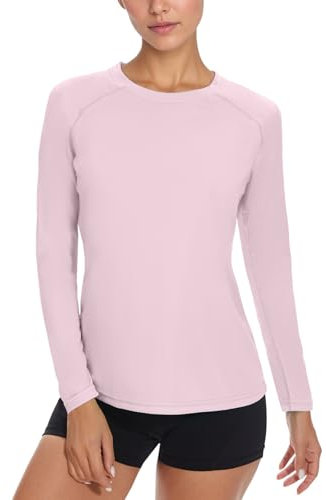 NEYOUQE Ladies Gym Top T Shirts for Women Long Sleeve Running Top Womens UK Yoga Tops for Women Tshirt Pink M