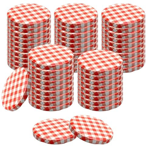Devitre Lot de 50 couvercles Twist-Off TO82 de 82 mm - Rouge/blanc - Diamètre : 85 mm - Pour bocaux avec embouchure de 71-72 mm