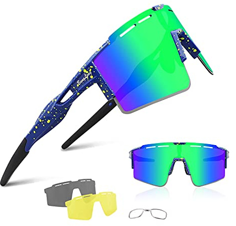 BangLong Polarisierte Sonnenbrille, Fahrradbrille Herren Damen UV 400 Schutz mit 3 Wechselgläser, Schutzbrille Sportbrille für Outdoorsport Radfahren Laufen Golf