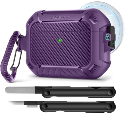 MOBOSI für AirPods Pro 3 Hülle Kompatibel mit Magsafe,Lila | Militärschutz Stoßfest Schutzhülle mit Reinigungsset & Karabiner,Case Hülle für AirPod Pro 3 Generation(2025)