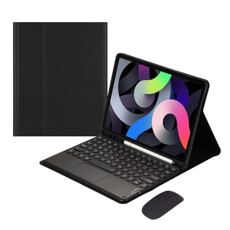 YSJX Abnehmbare Tastatur mit runden Tasten, PU+TPU-Leder-Standhülle, kompatibel mit iPad mini 6/7 8,3 Zoll(Black+Touch Keyboard+Mouse)