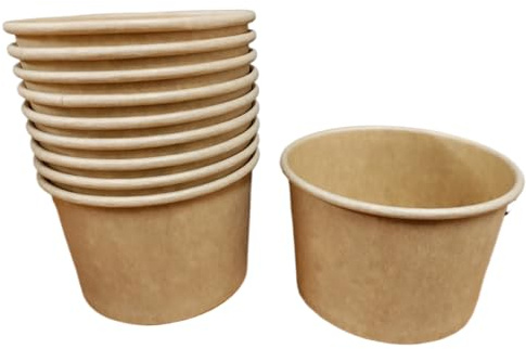 Foglish Home & Garden Kraft Soup Containers, 8oz Food Storage Pots, 225ml Disposable Takeaway Tubs, Ice Cream, Brown (25)