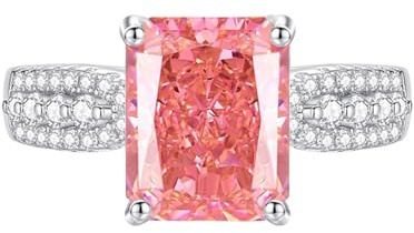 Musihy Ring Weißgold Damen, 18K Weißes Gold 750 Ring mit 8x10mm rechteckigem, im Labor hergestelltem Padparadscha-Saphir und Moissanit, Größe 54 (17.2)