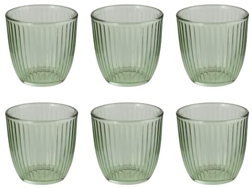 BUTLERS 6er Set Wassergläser 290 ml Klarglas - LINEE | Farbe Grün - Leicht geschwungene Formgebung mit dezenten Rillen - Stabile Struktur - Trinkglas für Wasser, Säfte & Limonaden