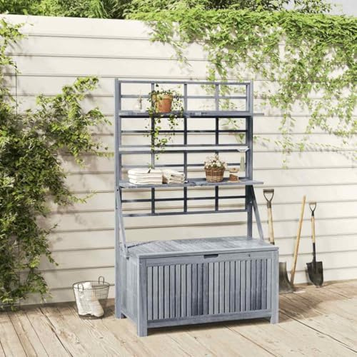 Teenpull Garten Aufbewahrungstruhe mit Rankgitter, 99x55x160cm, aus massivem Akazienholz, vielseitige Outdoor Kissenbox für Terrasse und Balkon