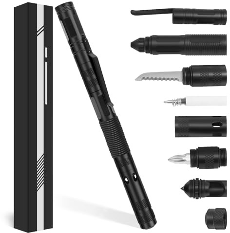 Multi Tool Pen Multifunctional Nonslip Multi Tool Gadgets Stocking Fillers for Men with Window Breaker Whistle and More Self Defense Pens for Dad Professional Men Women Camping Accessories (Black)