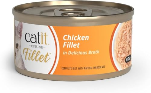Catit Cuisine Fillet, Real Chicken Fillet in Broth, Grain Free Wet Cat Food for Adult Cats, High Meat Tinned Cat Food in Broth 1 x 75g (Pack of 6)