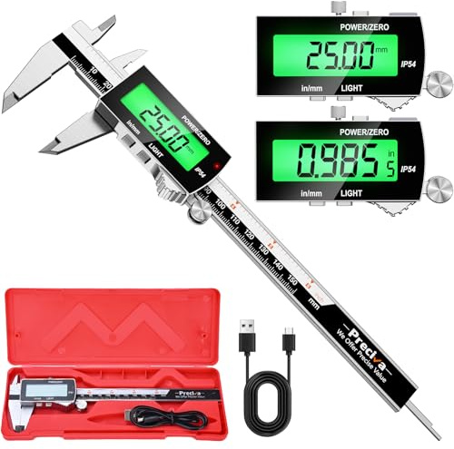 Digitaler Messschieber (wiederaufladbar), Preciva 150 mm Schieblehre Digital Edelstahl, elektronischer Messschieber, LCD-Display, für Industrie, Elektrotechnik, Hobby, etc.(Schwarz）