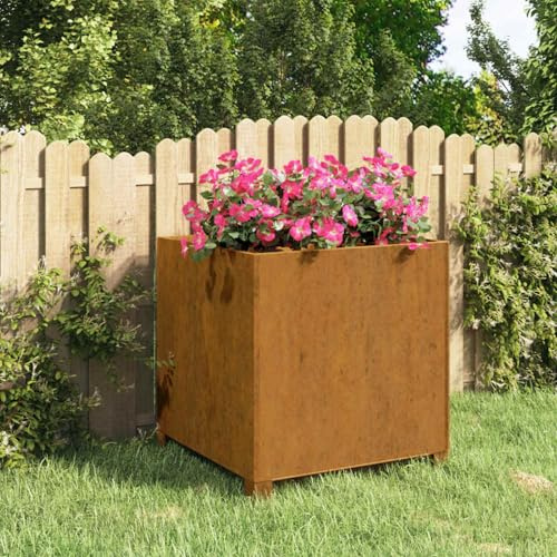 Gecheer Pflanzkübel, Rostig, Cortenstahl, Wetterfest, Stabiler Rahmen, 50x50x50 cm, für Garten, Balkon und Terrasse