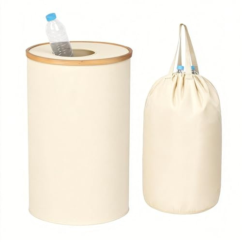 Relaxdays Pfandflaschen Sammelbehälter 100l, waschbarer Beutel, beige | HD: 75x40 cm, Flaschensammler mit Deckel, Oxford